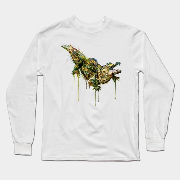 Alligator Watercolor Painting Long Sleeve T-Shirt by Marian Voicu